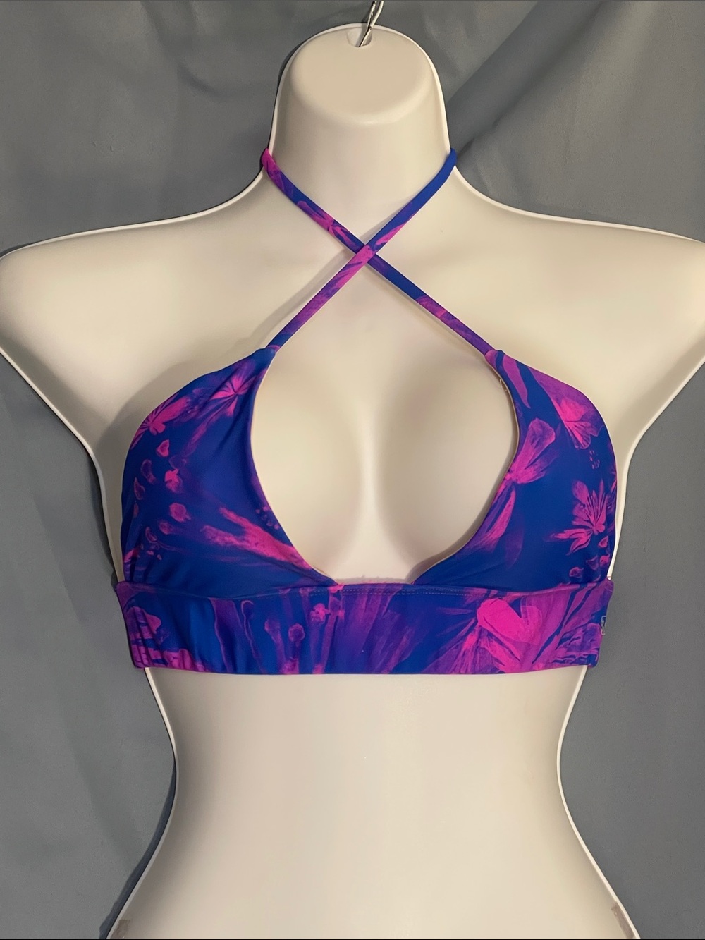 Cross-Strap Floral Bikini Top in Blue & Pink
